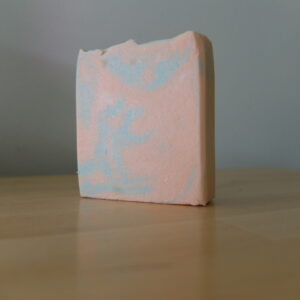 Peach coloured soap with mint green swirls